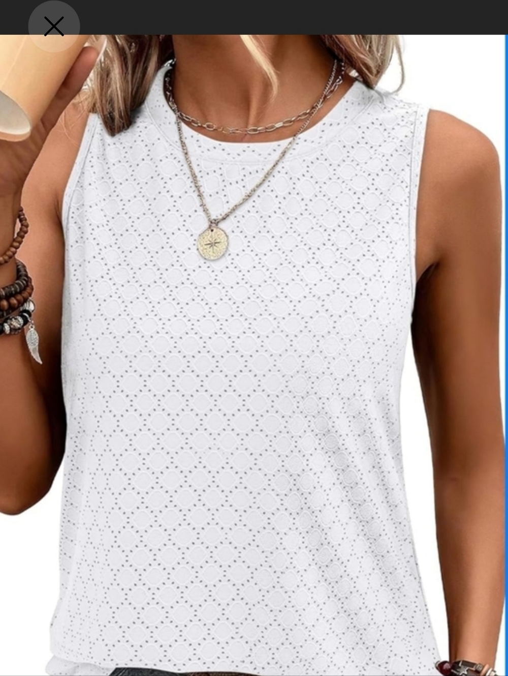 White Crewneck Eyelet Tank Top. XL